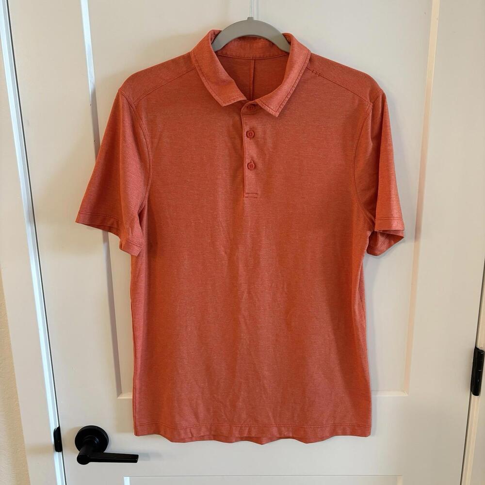 Lululemon Shirt Mens Medium Orange Evolution Performance Polo Short Sleeve Gym